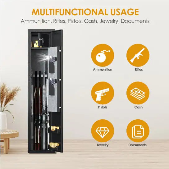 Rifles And Pistols Firearm Safe With LED Lights And Alarm System Long Gun Cabinet With Removable Shelves