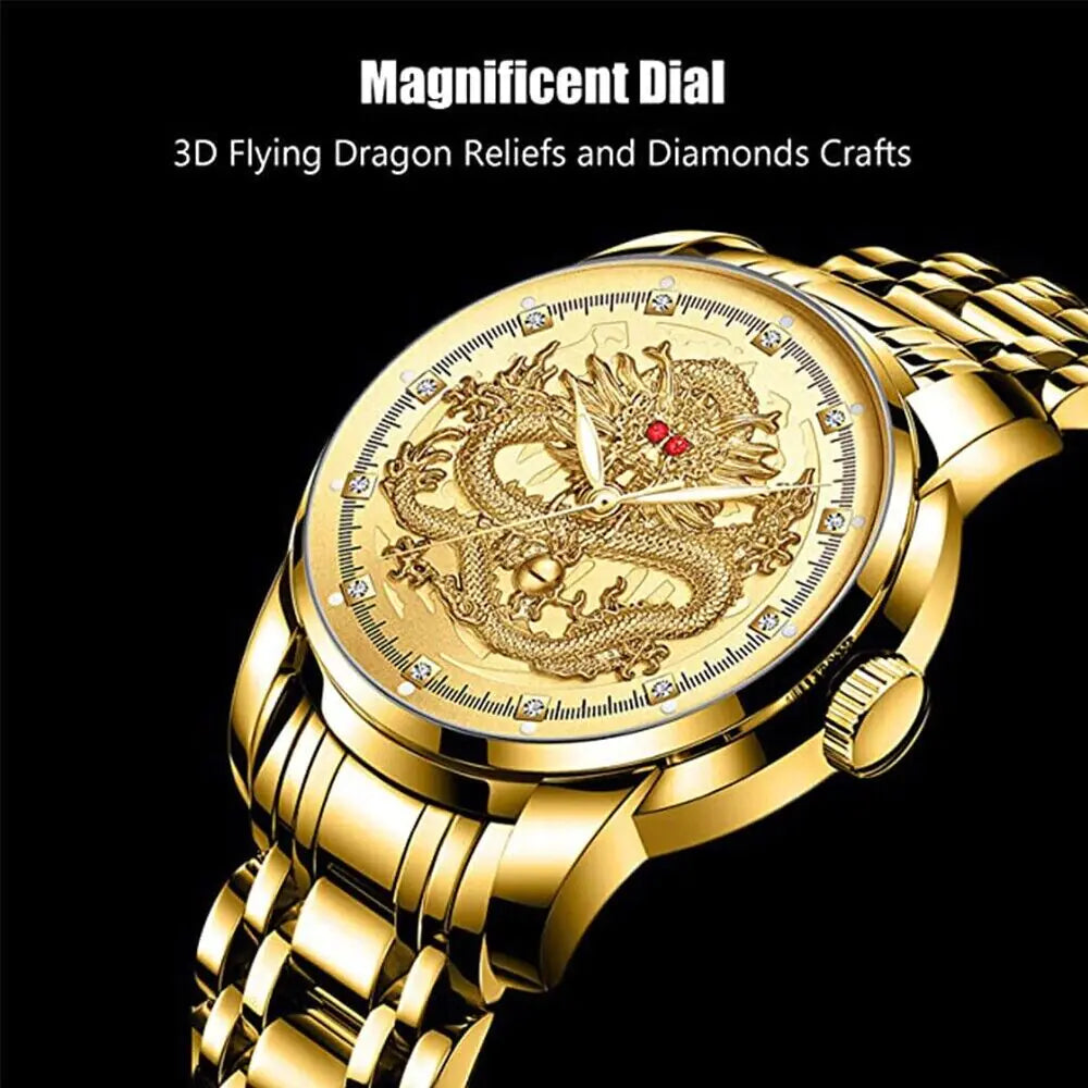 Business Gift Waterproof Gold Men's Diamond Quartz Watch Classic Stainless Steel