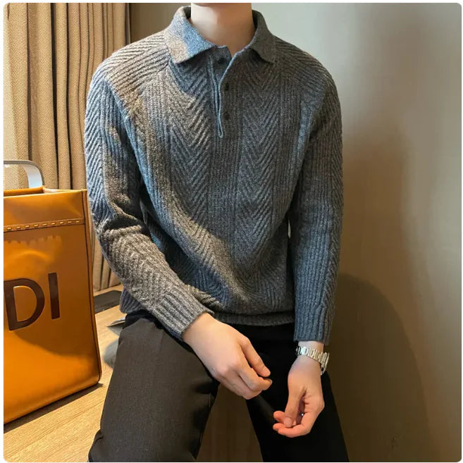 Men's Thermal Knit Polo Sweater