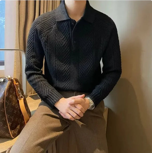 Men's Thermal Knit Polo Sweater