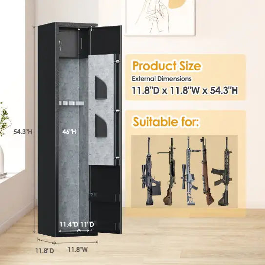 Rifles And Pistols Firearm Safe With LED Lights And Alarm System Long Gun Cabinet With Removable Shelves